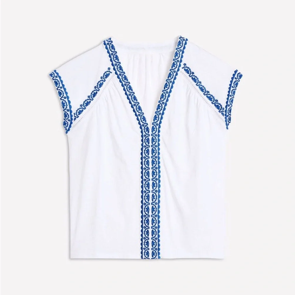 Boden Hazel Cotton Embroidered Top
White and blue - Picture 5 of 11